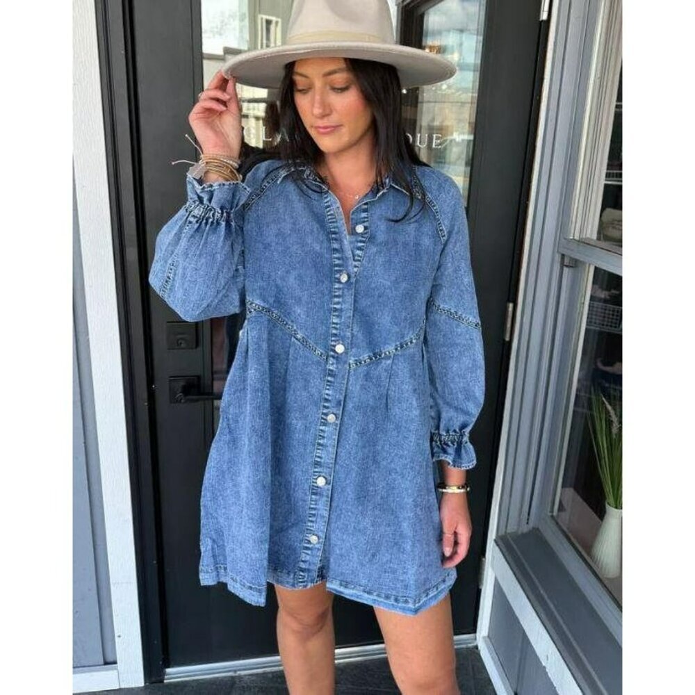 Wallen Washed Jean Blue Denim Ruffle Dress